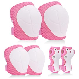 Kids/Youth Knee Pads Elbow Pads Toddler Protective Gear Set with Wrist Guards 6 in 1 for Roller Skates Cycling BMX Bike Skateboard Inline Skatings Scooter Riding Sports, Volleyball, Football，Pink-M