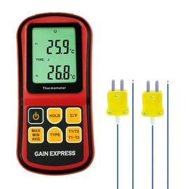 Thermocouple Thermometer Digital K/J/T/E/R/S/N Type Dual Channel Thermometer with Backlight, HVAC Temperature Meter with 2 Thermocouples, MAX/MIN/AVG Temperature Measurement
