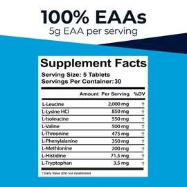 Ultimate 100% Essential Amino Acid Supplement - 150 Easy-to-Swallow, 1g Coated Tablets - All 9 EAA with 40% Leucine in Optimized BCAA Ratio - Increase Energy, Lean Muscle & Recovery - Keto & Vegan