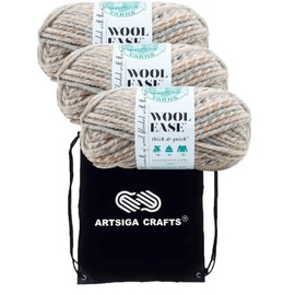 Lion Brand Wool Ease Thick & Quick Fossil 640-536 (3-Skeins - Same Dye Lot) #6 S Bulky Acrylic-Wool Yarn for Crocheting and Knitting with Project Bag