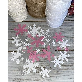 Snowflake Confetti -100 White Pink and Gray snowflakes - Winter Baby shower Birthday Party Table decor Decoration
