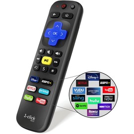 1-Clicktech Remote for Roku TVs and Players Express Premiere Ultra [2-in-1 w/TV Power+Volume] [NOT for Roku Stick]