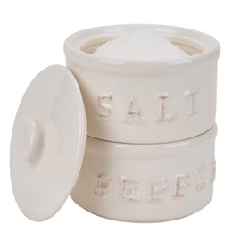 Vintage Ceramic Salt and Pepper Shaker Set Condiments Cellar Stacking Bowls With Lid