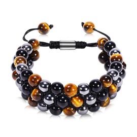 Triple Protection Bracelet - For Protection - Bring Luck And Prosperity - Hematite - Black Obsidian - Tiger Eye - Stone Bracelet