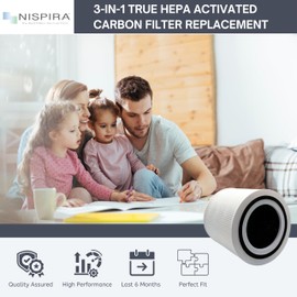 Nispira TT-AP005 Replacement Filter for TaoTronics Air Purifier 3-in-1 True HEPA Smoke Dust VOCs Remover, 3 Packs