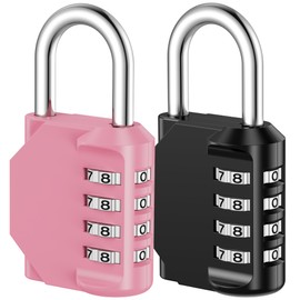 Puroma Combination Lock 2 Pack 4 Digit Waterproof Locker Locks Secure Outdoor Padlock for Gym Lockers, Toolboxes, Gates, Fences, Storage, Sports Locker, Cabinets (Rose Pink & Black)