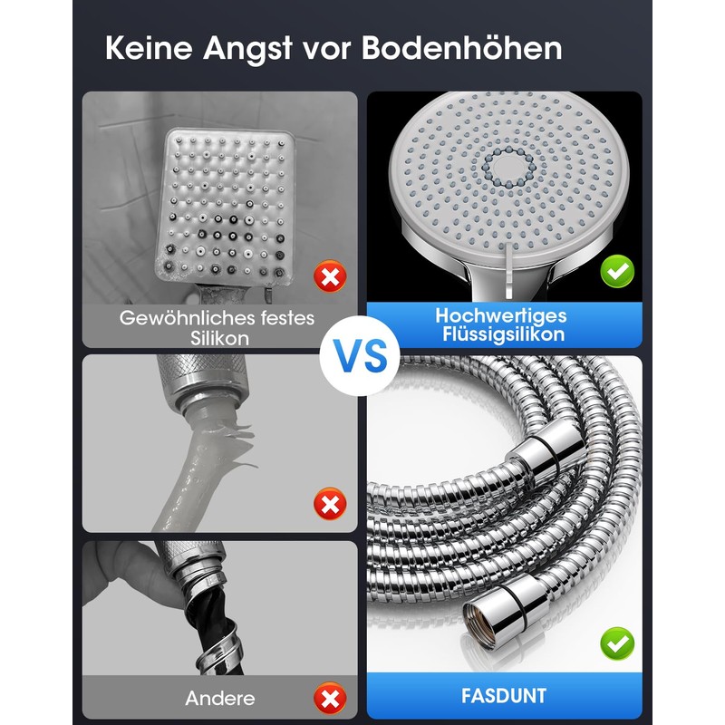 FASDUNT Shower Head 5 Jet Types with 2M Premium Hose