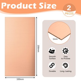 SLTAXAR 2 pieces copper plate 1 mm 99.9% pure copper sheet 200 mm x 100 mm x 1 mm craft copper plates 1 mm copper plates copper sheet for metal crafts jewellery making circuit board printing