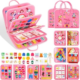 Warmiehomy Busy Board For Toddlers, Montessori Toys For 1 2 3 4 5 6 Year Old Girls, Sensory Toys For Toddlers Preschool Educational Learning Toys Board Travel Toys For Kids Gifts(Unicorns & Magic)