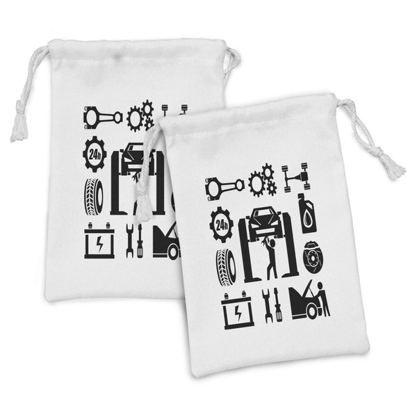 Ambesonne Auto Mechanic Fabric Pouch Set of 2, Pictogram Style