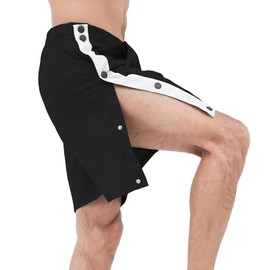 YOSINISO Men's Post Surgery Tearway Shorts, Snap On Off Tear Way Recovery Medical Basketball Shorts 2 Side Leg Full Open Athletic Breakaway Pants with Pockets Black