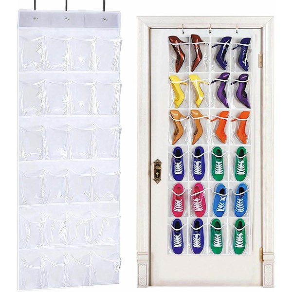 QUMENEY 24 Pockets Over the Door Shoe Organiser Foldable Wardrobes