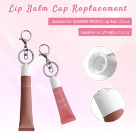 4 Pcs Keychain Cap Compatible With Summer Fridays 0.5 oz & LANGIGE 0.35 oz Lip Balm,Portable Lip Gloss Charm Accessories,Keychain Cap Replacement Cover Fit For Summer Fridays