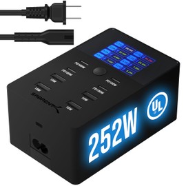 SABRENT Charger, 252W 8-Port Desktop Charging Station w/Real-Time LCD Display, UL Certified | USB C/A, Compatible with MacBook, iPhone, Samsung Galaxy, and Tablets