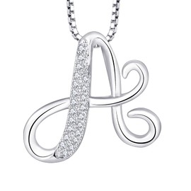 STARCHENIE Initial Necklace for Women Teen girls 925 Sterling Silver Letter 26 Alphabet Pendant Cubic Zirconia Jewelry Gifts for family Mother Sister Wife-A
