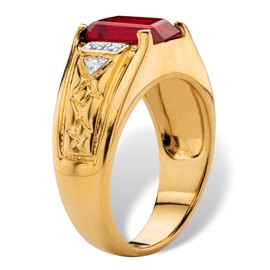 PalmBeach Men's Yellow Gold-plated Emerald Cut Genuine Red Garnet and Diamond Accent Ring Sizes 8-13 Size 10
