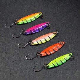 OriGlam 5pcs Fishing Spoons Lure Hard Baits with Hooks, Metal Fishing Baits Fishing Lures Baits Fishing Gear, Hard Spoon Sequins Fishing Lures for Trout Bass Pike Walleye Salmon