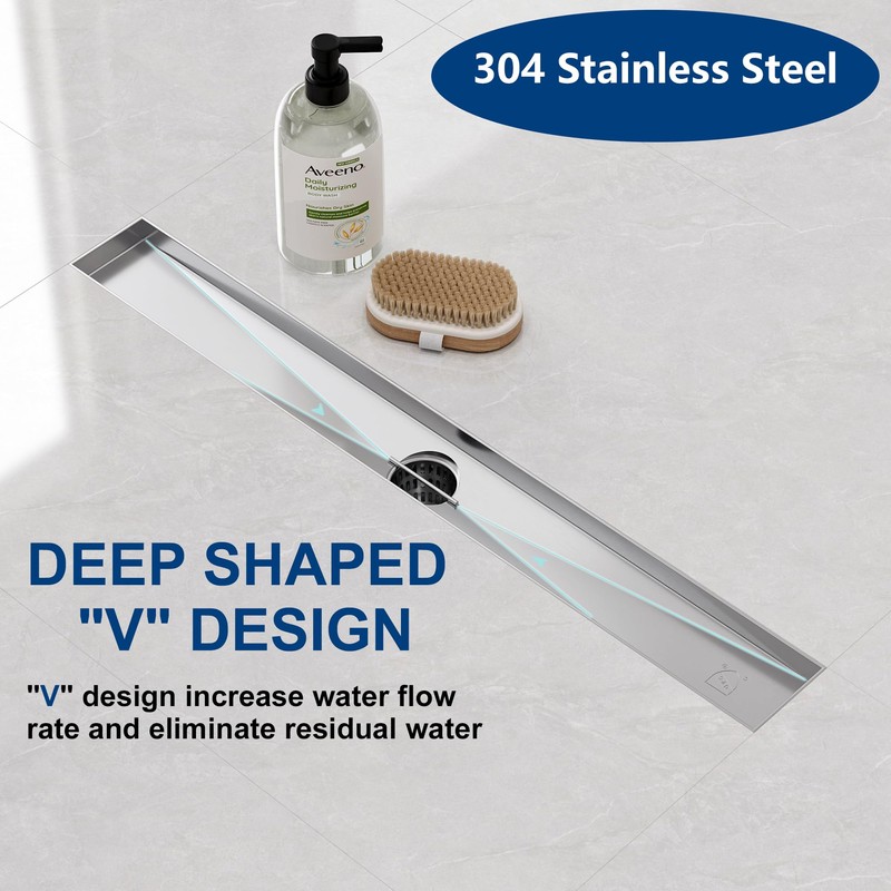 Neodrain 24-Inch Brushed Linear Shower Drain, 2-in-1 Flat & Tile