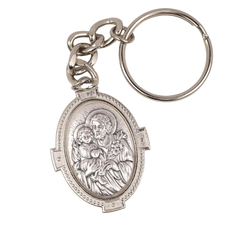 Needzo Saint Joseph Medal Keychain, Religious Key Ring Accessory, 4.5