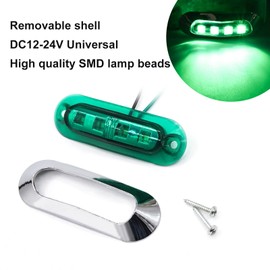 Biqing 10PCS 12V/24V Side Marker Lights Green,4LED Cab Marker Lights Front Rear Light Position Clearance Lamp Interior Lights with Chrome Bezel for Auto Car Bus Truck Lorry Trailer Boat Deck Courtesy