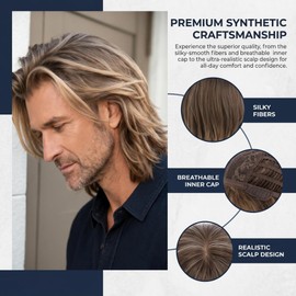 Sallcks Mens Blonde Brown Long Straight Synthetic Natural Looking Costume Cosplay Hair Wig