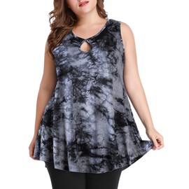 MONNURO - Camisetas sin mangas para mujer, talla grande, estilo casual, holgadas, holgadas, para verano, estilo túnica, Tiedye Negro, 1 X