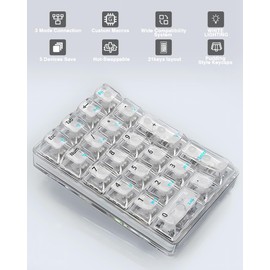 AULA 21 Key Tri-Mode Number Pad, Transparent Numpad Wireless, Hot Swappable Mechanical Numpad, Number Pad Keyboard with Transparent Keycaps, 18 Backlight Numeric Keypad (White)