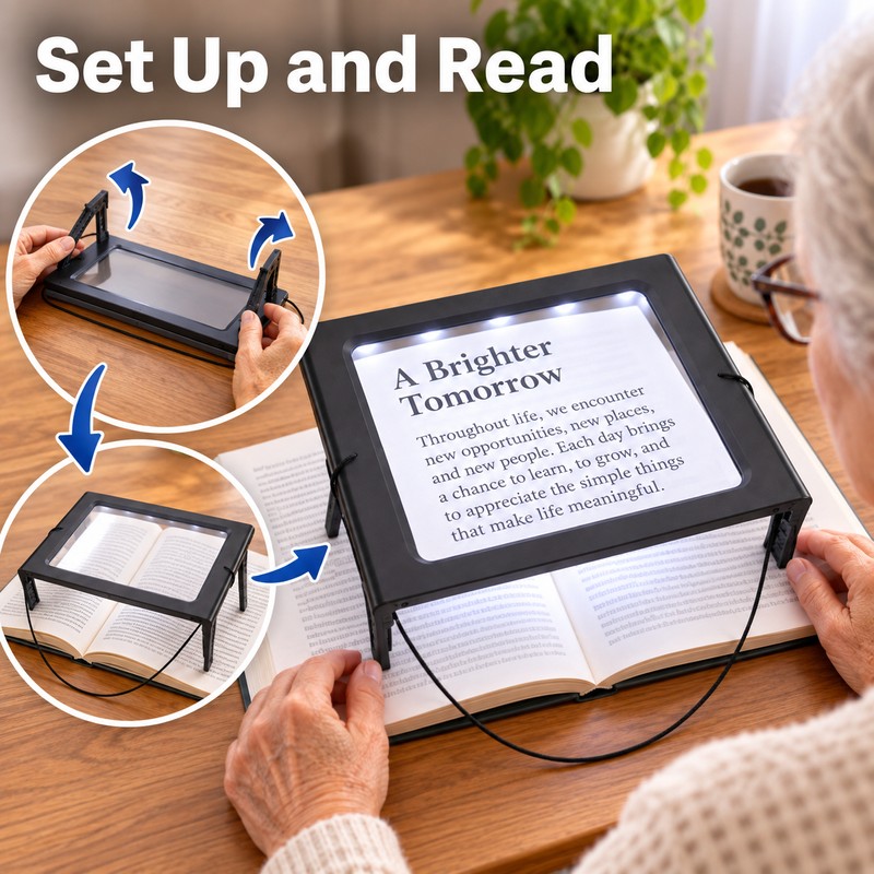 Full-Page Magnifier for Reading – 3X Foldable Desktop Lens with