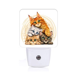 FSHVQKD Colorful Cats Night Light,Plug-in Night Lights with Dusk to Dawn Sensor for Stairway,Hallway,Bedroom Sleep Friendly Ideal for Women/Girls/Boys Gift,0.5w