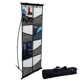 Displayfactory Mesh Literature Brochure Display Stand with 8 Pockets & Carrying Bag Roll Up Magazine Rack Lightweight Brochure Holder Floor Standing Catalog Display Rack for Tradeshow & Exhibition