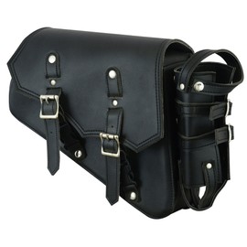Daniel Smart Motorcycle Leather Swingarm Bag Black Swing Arm Bag with Bottle Holder Built-in Gun and Ammo holster.