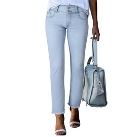 Sidefeel Women's Jeans High Waisted Strechy Straight Legs Boyfriend Denim Pants with Pockets L Light Blue Size 4 Short
