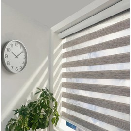 ShadesU Cordless Zebra Blinds – Light Filtering Dual-Layer Window Shades for Privacy (Grey Color) (Maximum Height 72") (Width 21.5")