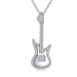 DAYLINLOVE Guitar Necklace 925 Sterling Silver Guitar Pendant Necklace Music Guitar Jewelry Gifts for Women Girl Guitar Lovers Guitarist