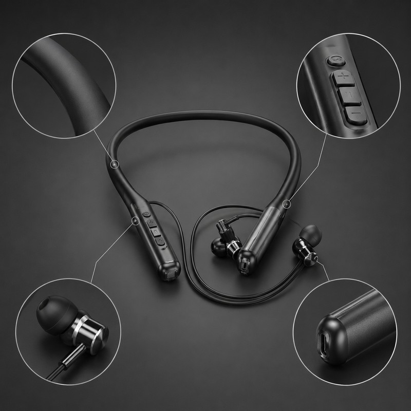 Wireless Neckband Headphones with Microphone – 80-Hour Battery Life and
