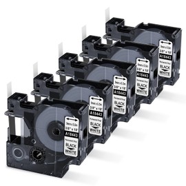 18443 Label Tape Compatible with Dymo Rhino 5200 4200 5000 6000 Label Maker Refills 3/8, Replace for Dymo Rhino Permanent Vinyl Industrial Label Tapes Black on White A18443, 3/8" x 18', 5-Pack