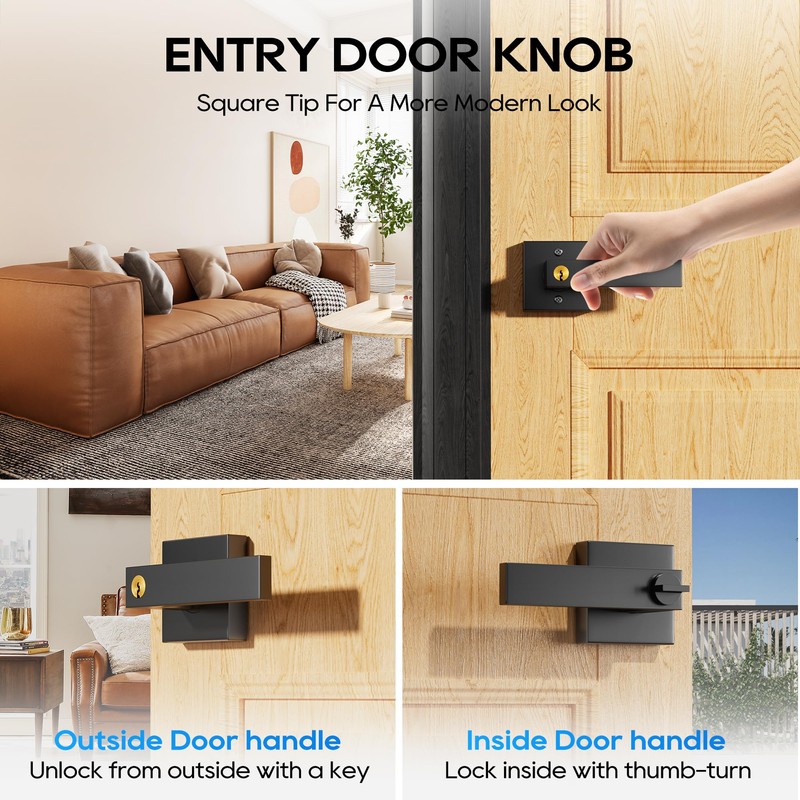 Aceele Interior Privacy Door Handle with Lock, Square Door Lever