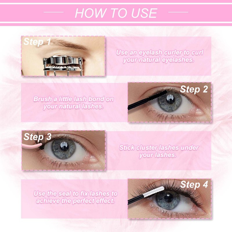 Eyelashes, Individual, Cluster for Eyelash Extension, 40P, 0.07, D-curl, Mixed,