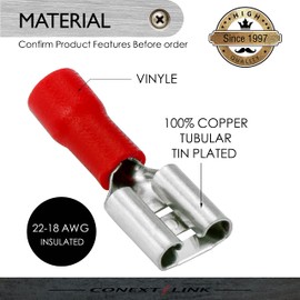 Conext Link QDVF-250R25 Vinyl Quick Disconnect Terminal Female 25 Pack (0.250", Red 22-18 Gauge) （17320）