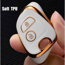 2 Button TPU Key Case Compatible with Peugeot 107 206 SW CC 406 307 Soft Key Fob Protector Fit for Citroen Berlingo C1 C2 C3 Key Shell (White)