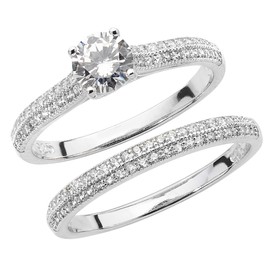 WJS22382 Women's Ring Bridal Set with Zirconia 925 Sterling Silver, Sterling Silver