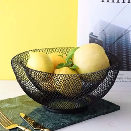 GWEOBZ Metal Mesh Fruit Basket Countertop Fruit Bowl for Kitchen Counter - 10 Inches Black Round Candy Dish Home Decorative Small Stand (Mesh)