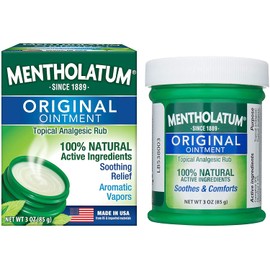 Mentholatum Original Vapor Chest Rub, Topical Analgesic Ointment, Vapors Soothe Nasal Passages & Relieve Chest and Muscle Aches Due To Cold & Cough, All-Natural Medicated Ingredients, 3.0 oz