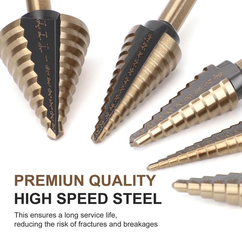 5 Pcs Step Drill Bit & 5 Pcs Countersink Drill