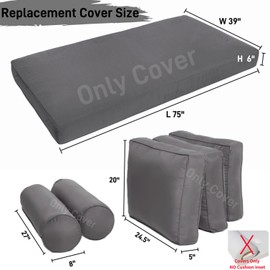 Patio Twin daybed Cover,for Outdoor Wooden Hammock Furniture SunBed 6-Piece Set Mattress Bolster Cushion Pillow Slipcover,Waterproof Fade Resistant Fabrics,Cover Only