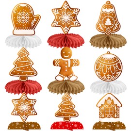 Gingerbread Snowflakes Honeycomb Centerpiece 12Pcs Gingerbread Gingerbread Table Decorations Christmas Party Supplies Xmas Tree Table Centerpieces for Winter Holiday Birthday Baby Shower Supplies