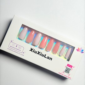 XIUXIULAN Press on Nails, Glitter Hearts Ballerina Pink False Nails,12 Size Glossy Soft Gel 24 Pcs