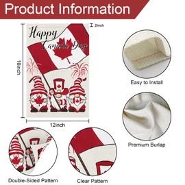 Louise Maelys Happy Canada Day Garden Flags Patriotic Gnome Flag 12 x 18 Inch Double Sided Burlap Flags Canada Flag for 1st July Canada Day Outdoor Decorations(Only Flags)