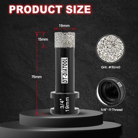 DT-DIATOOL Daimond Core Drill Bit 3/4 Inch 2 Pieces Tile Hole Saw with 5/8"-11 Thread Drilling for Procelain Tile Ceramic Marble Granite Stone Brick