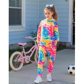 Idgreatim Girls Tie Dye Outfits Size 9 10T Lightweight 2 Piece Sweatsuit Set Active Clothes for Birthday Gift